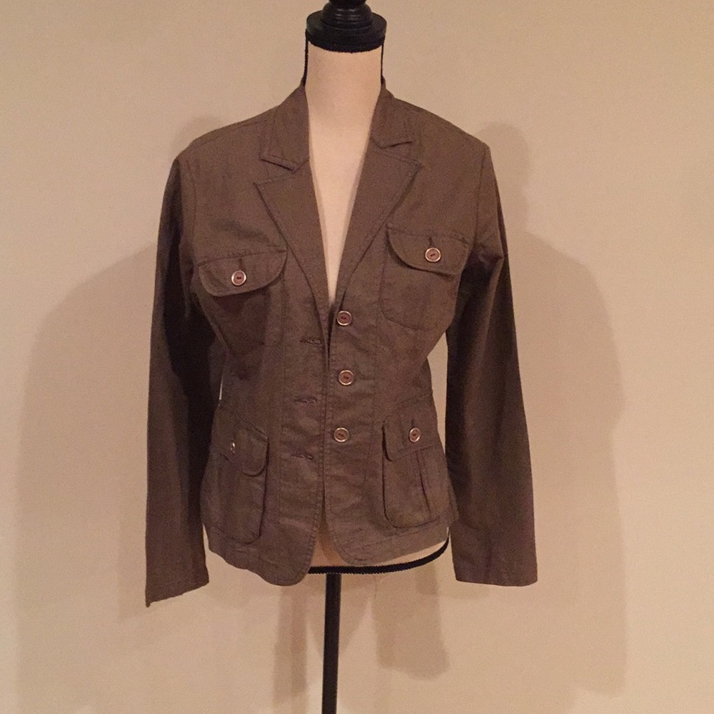 Taupe Button Front Jacket With Pockets - image 2